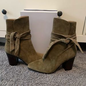 Olive green suede ankle booties